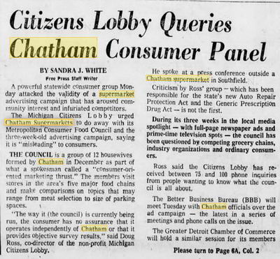 Chatham Supermarket - Feb 1977 Article On Objections To Consumers Panel